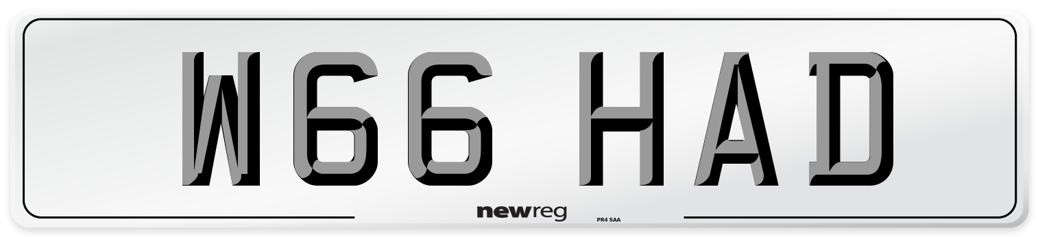W66 HAD Number Plate from New Reg